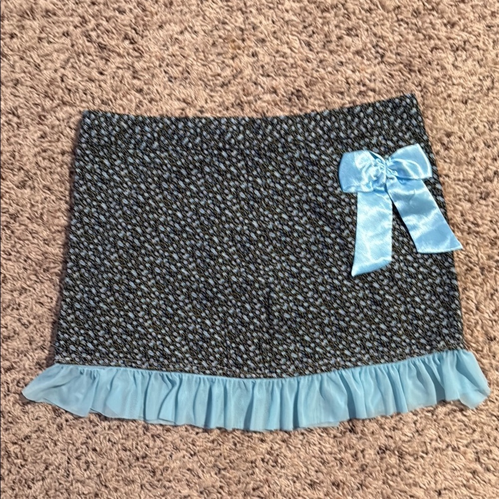 ❤️VINTAGE❤️ Y2K size medium lightweight blue floral skirt with bow and trim